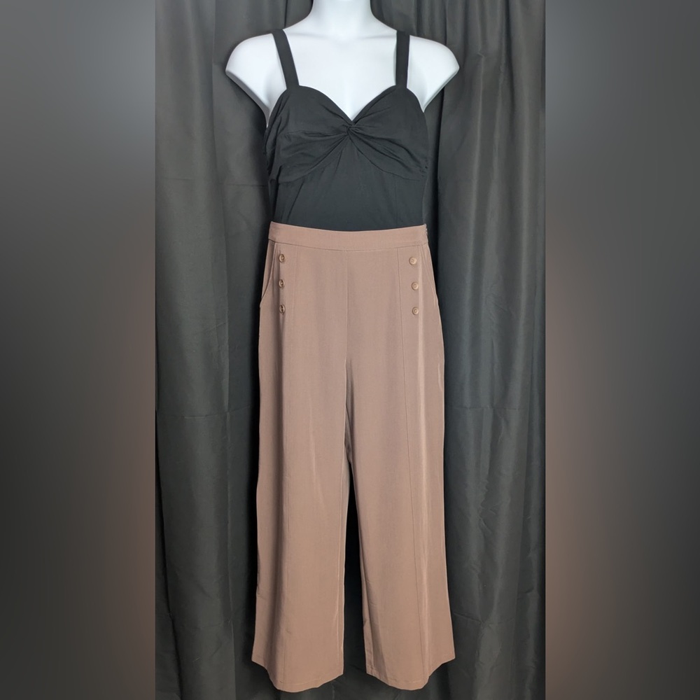 Belle Poque Women's Casual High Waisted Straight Wide Leg Tan Pants